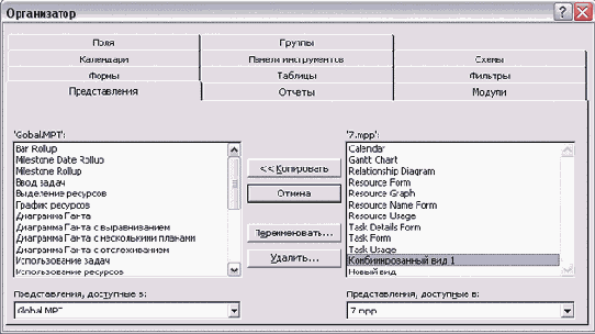 Диалоговое окно Организатора