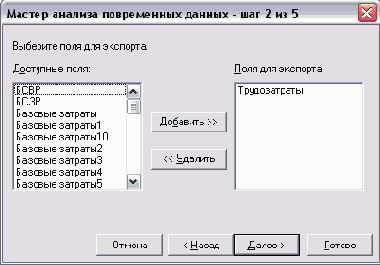 Выбор полей для анализа