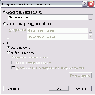 Диалоговое окно сохранения базового плана проекта